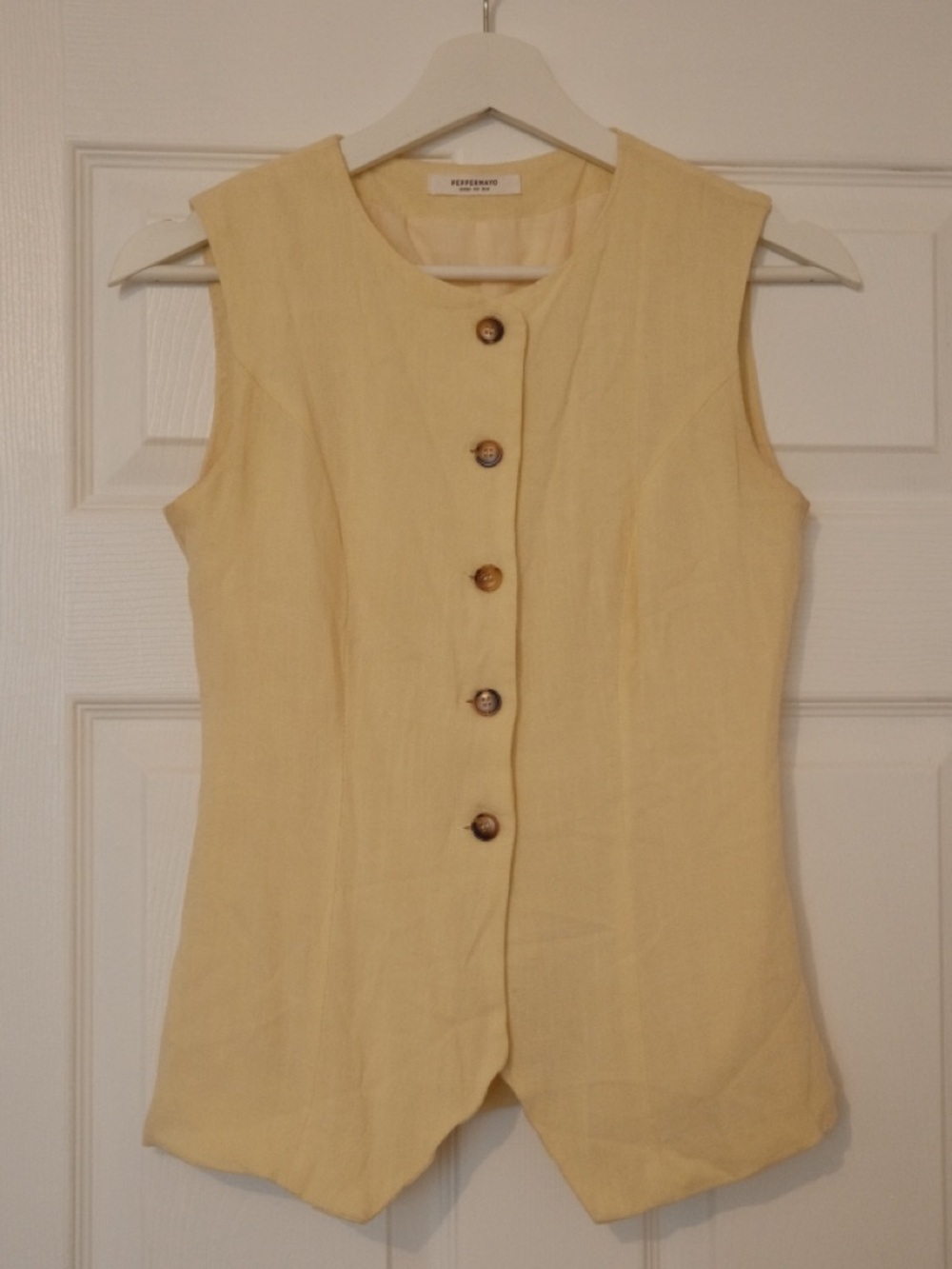 Peppermayo Pale Yellow Sleeveless Button-Front Top